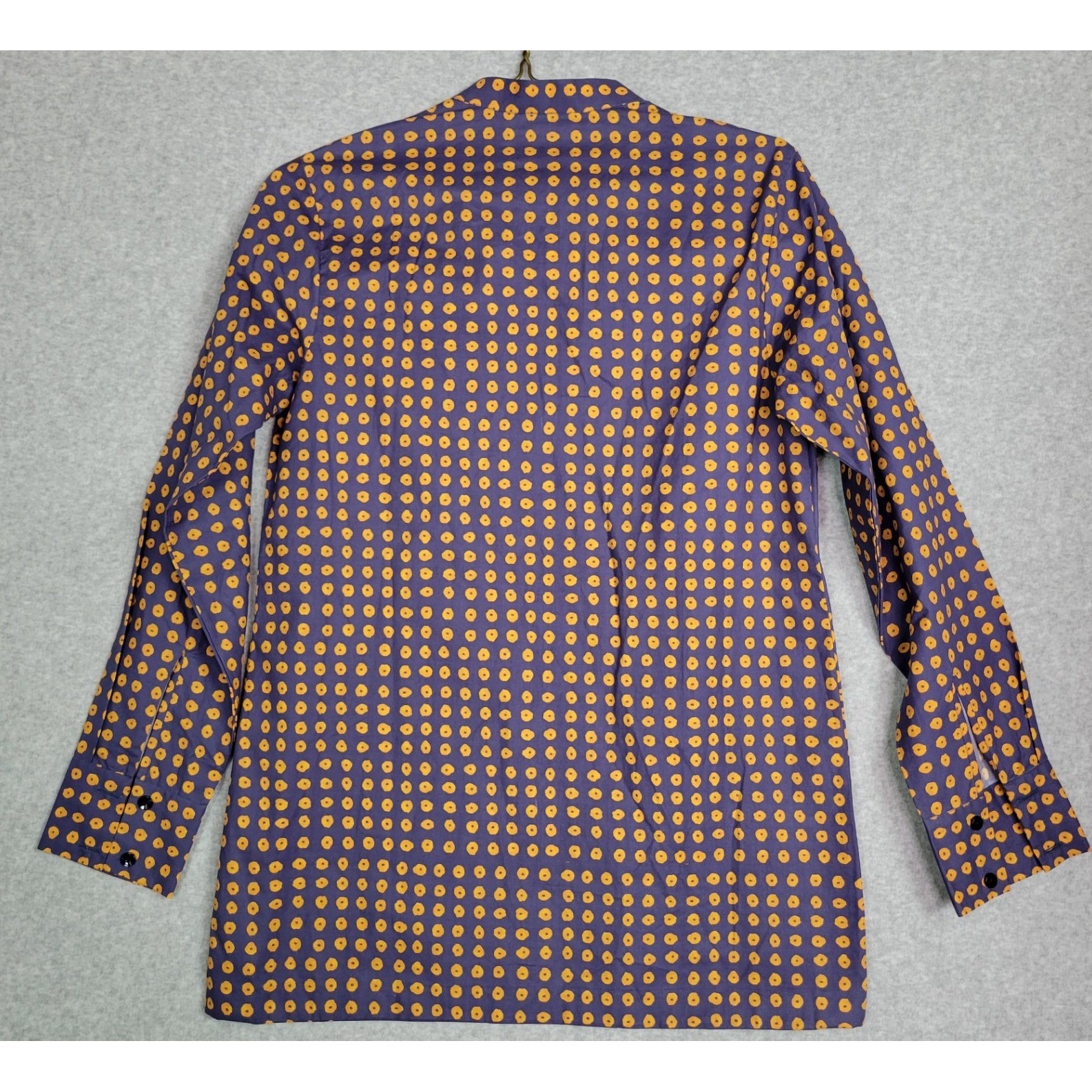 Saaksha & Kinni Indigo Gold Polka Dot Mandarin Collar Button Down Shirt Blouse M — image 5 of 8